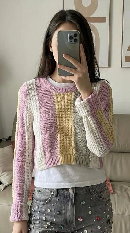 Suéter pastel retrô – pérola macia e ultra na moda Tamanho PP – photo 2